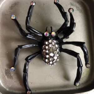 Black spider Brooch Glittery gothic witchy Whimsigoth  2“x 2“ Sturdy Halloween